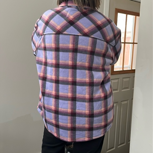 SAGE shacket women’s XXL purple checkered thick Sherpa-like lining - Picture 2 of 14